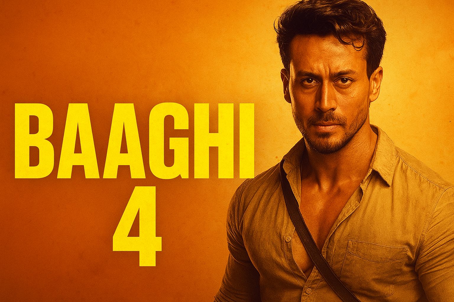 Promotional poster of Baaghi 4 featuring Tiger Shroff in a rugged look with bold Baaghi 4 title on an orange background