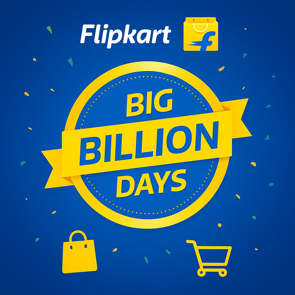 Flipkart Big Billion Days sale banner with discounts on electronics, fashion, and home essentials