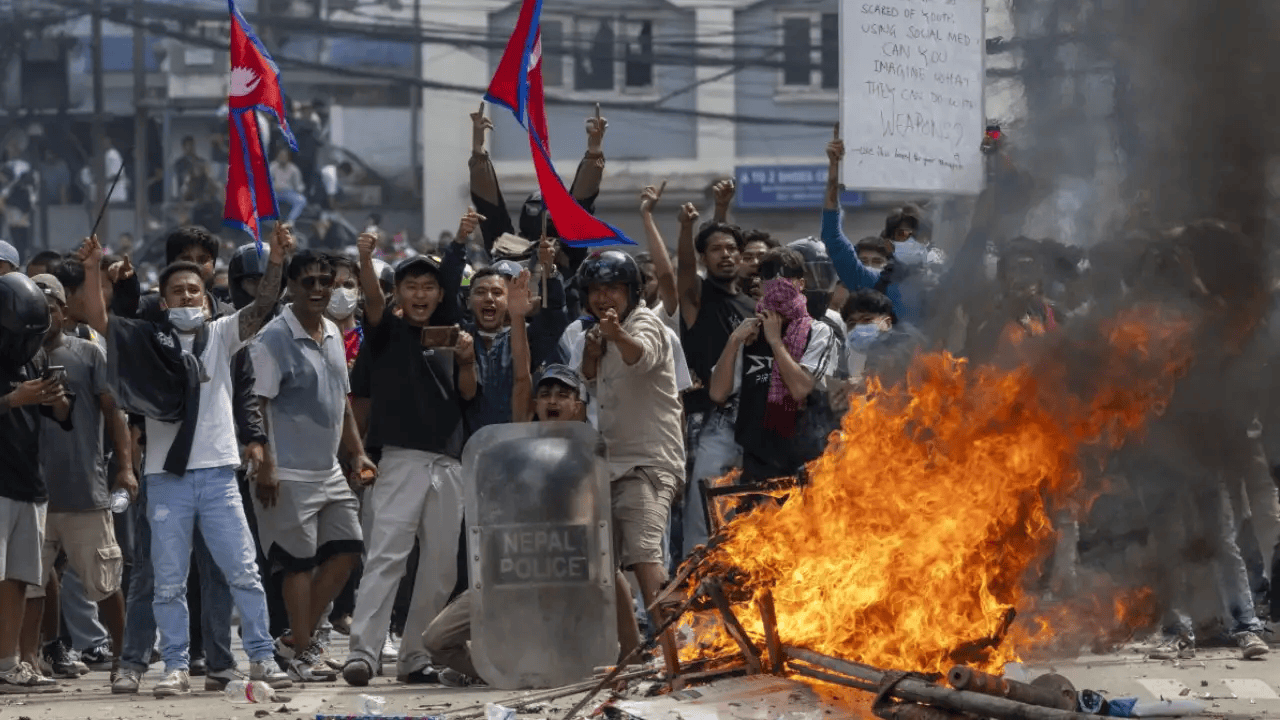 "Nepali Gen Z protesting against corruption and nepotism in Kathmandu streets"